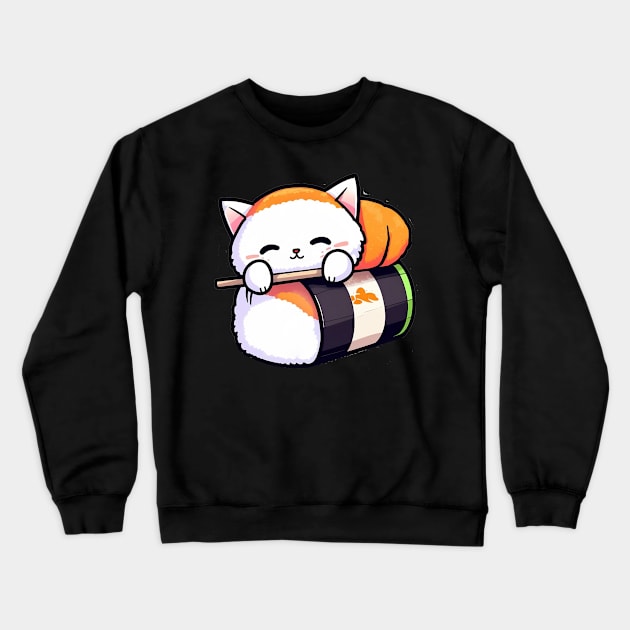 Cute sushi cat, kawaii style sticker for kids Crewneck Sweatshirt by szymonabramek